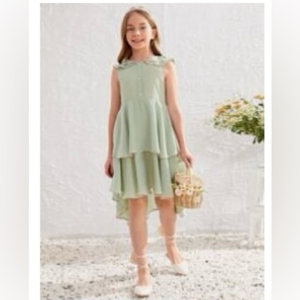 Girls contrast binding hi-lo ruffle hem dress 8-9